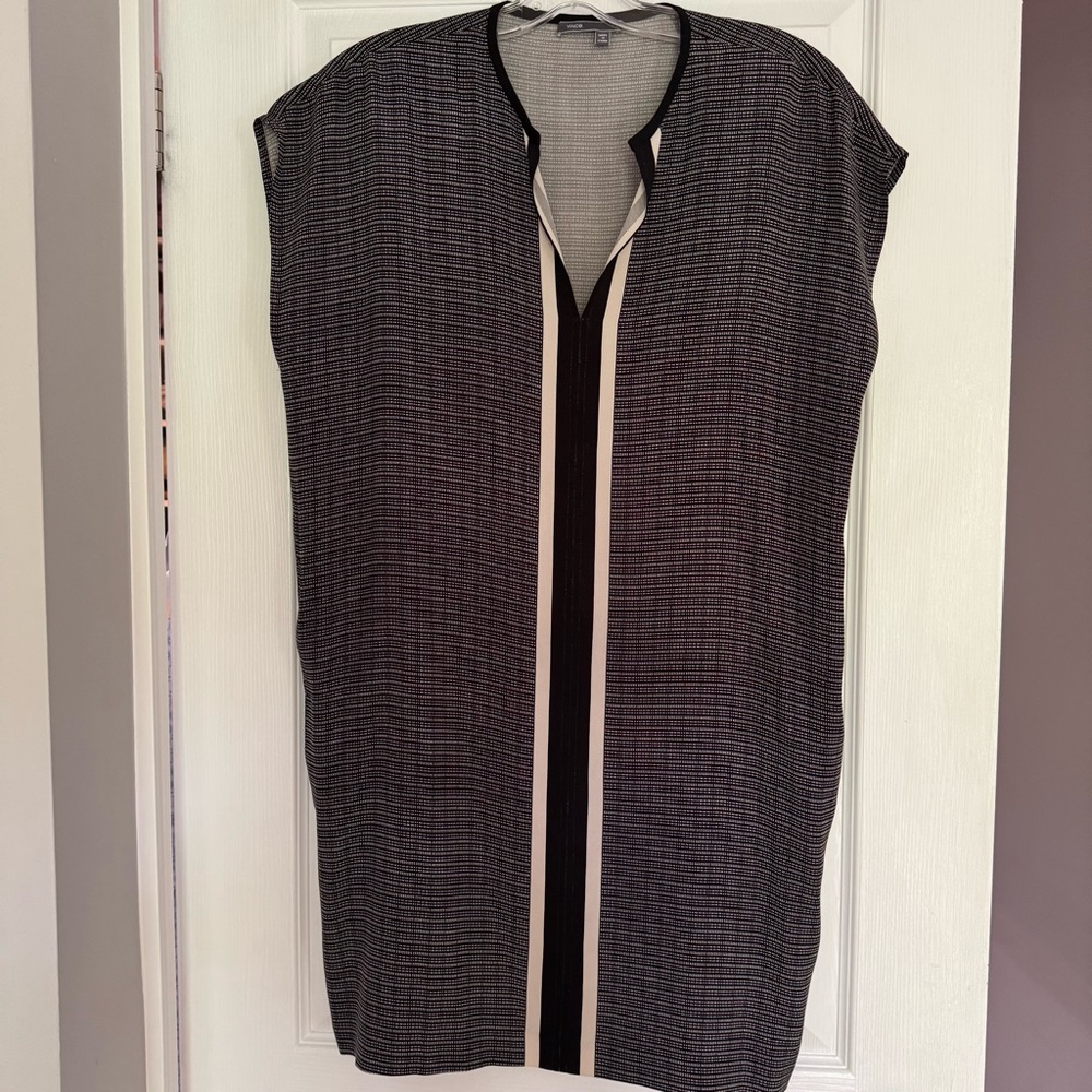 Vince Ptp 21" 100% Silk Shift Dress Black & Beige Print - Picture 4 of 9